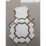 Thassos White Inlay Gold Brass Marble Waterjet Mosaic -