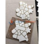 Pure White Marble With Brass Irregular Design Mosaic Tile -