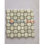 White Marble With Gold Metal Waterjet Basket Weave Mosaic Tile -