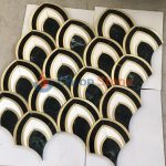 Black And White Marble With Brass Fan Design Mosaic Tile -
