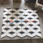 White Grey And Black Marble Mosaic Inlay Gold Metal -