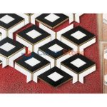 Inlay Brass Gold Nero Marquina Black And White Marble Mosaic Waterjet Tile -