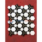 Pure White Marble And Black Inlay Gold Metal Hexagon Mosaic Stone Tile -