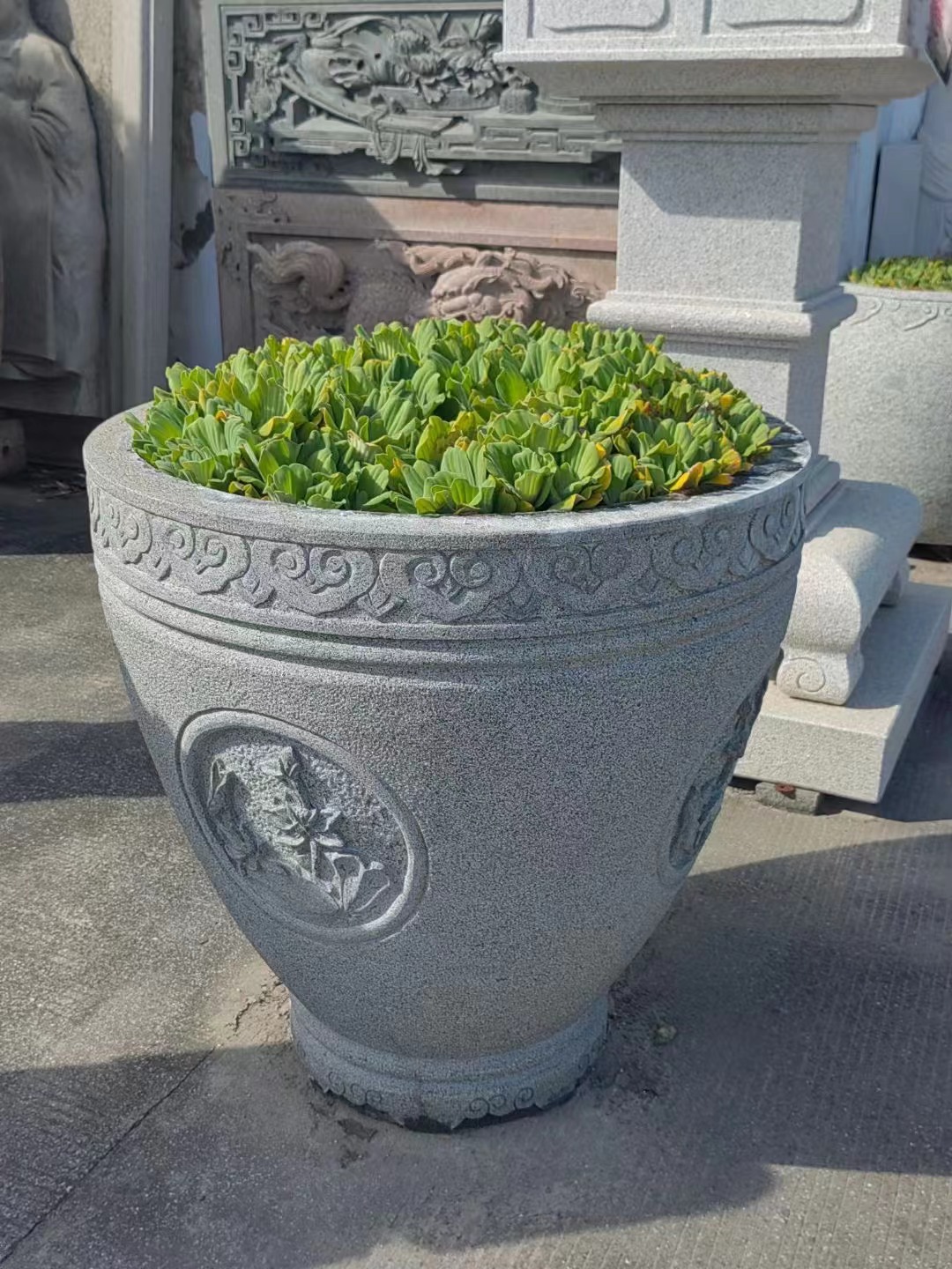 Grey stone flower pot