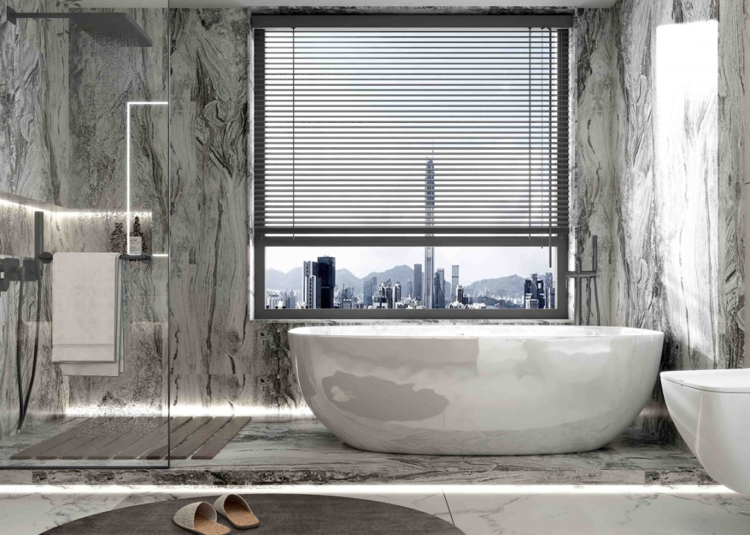 How to create a sense of hierarchy in the bathroom through marble