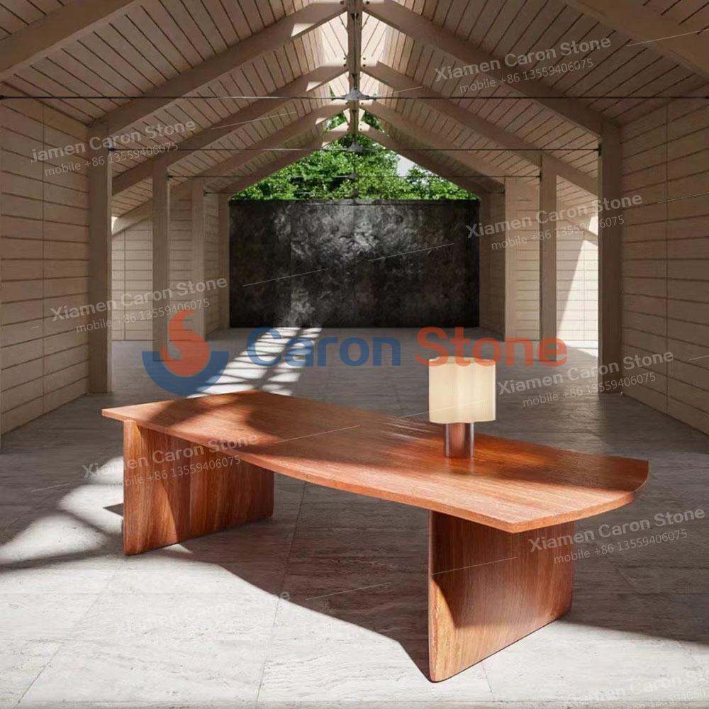 Luxury modern red travertine meeting table