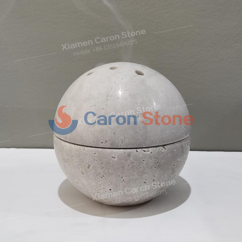 White Grey Marble Sphere Mubkhar Incense Burner