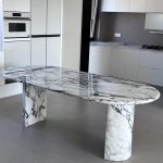 Modern Oval Marble Dining Table In Calacatta Viola Marble -