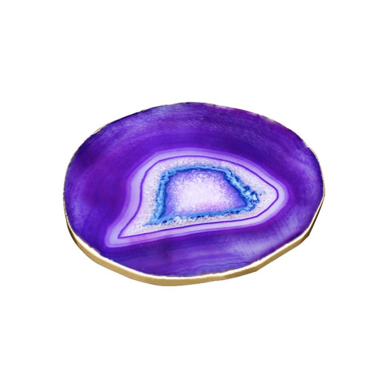 Purple Precious Agate Slice with Gold Rim