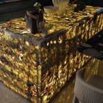 Backlit Splendor White Granite Island Counter with LED Light | Golden Glow Crystal Pattern Luxury Kitchen Island