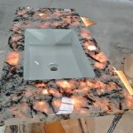 Backlit Translucent Stone Vanity Top with LED Panel | White Crystal Pattern with Black Veins