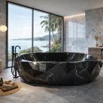 Black Natural Marble Stone Bathtub (Faceted Freestanding Luxury Tub) | Caron Stone
