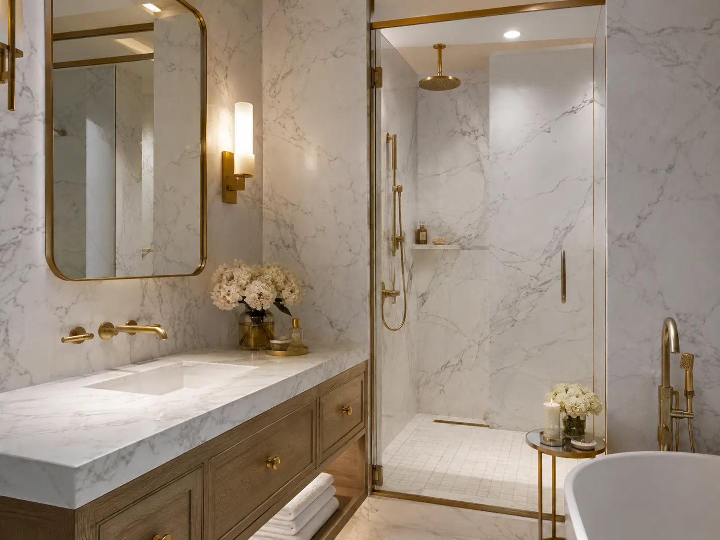 Carrara Quartz in bathrooms Carrara Quartz in bathrooms