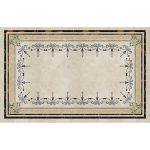 Cream Marble Rectangular Floor Inlay Rug with Gray Rococo Scroll Border, Gold Filigree Corners & Black Portoro-Style Frame