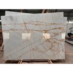 Golden Spider Marble Golden-Yellow Veining On Pure White Background -