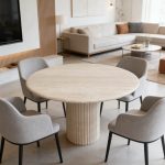 White Travertine Round Table | Fluted Pedestal Dining Table | Caron Stone