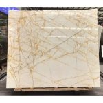 Golden Spider Marble Golden-Yellow Veining On Pure White Background -