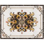 Ivory Marble Waterjet Inlay Rug with Emperador Dark Medallion & Gold Filigree Frame
