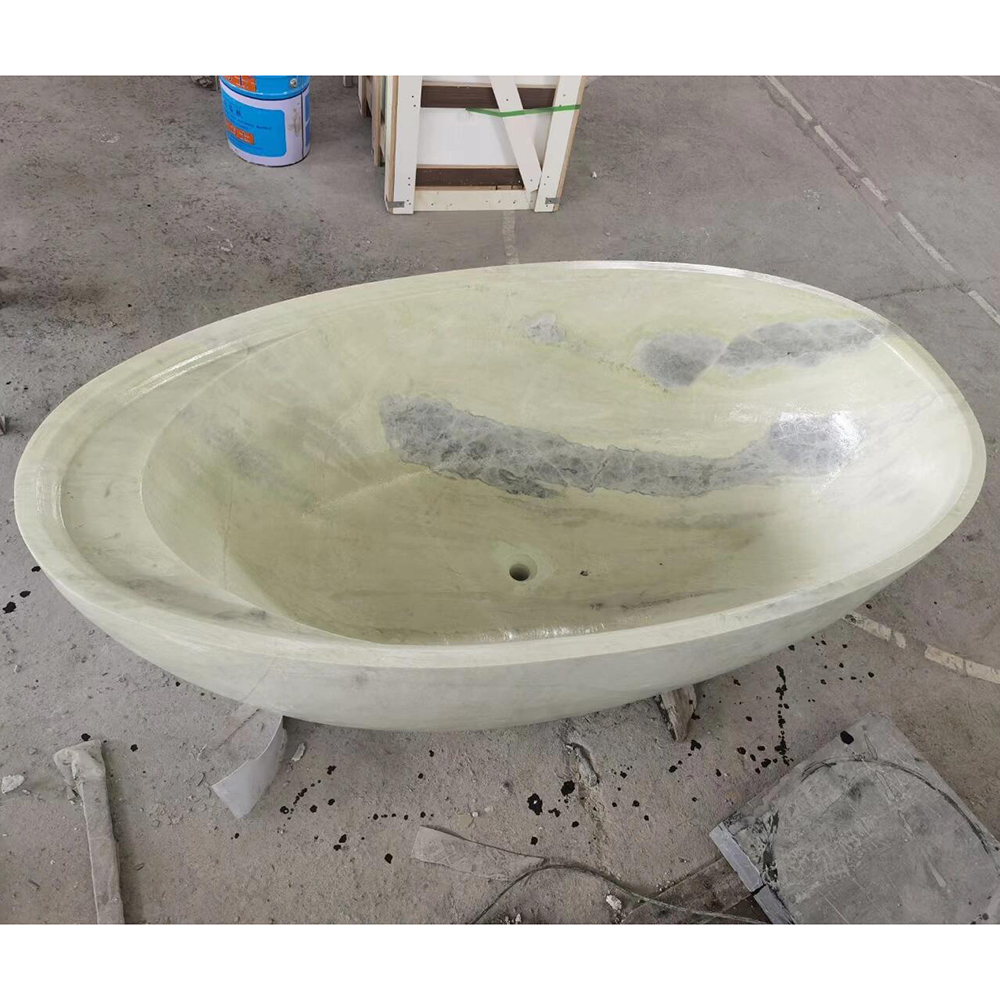Light green marble bathtub oval shape mint green stone