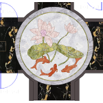 Lotus & Koi Round Marble Waterjet Medallion Inlay on Silver-Gray Field