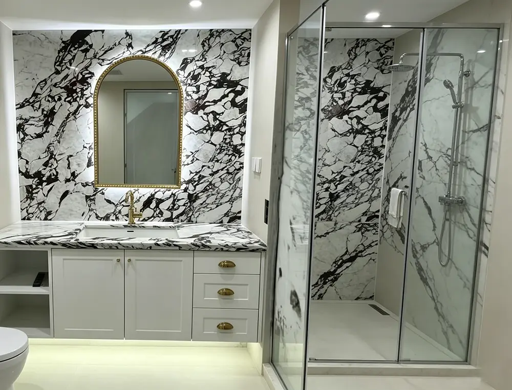 Luxury Calacatta Viola Marble Vanity and Backsplash Caron Stone