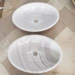 Luxury Carrara White Marble Oval Bathroom Sink Polished Stone Basin