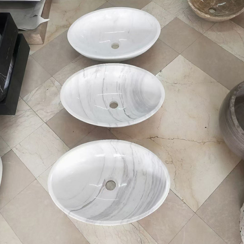 Luxury Carrara White Marble Oval Bathroom Sink Polished Stone Basin1 Luxury Carrara White Marble Oval Bathroom Sink Polished Stone Basin
