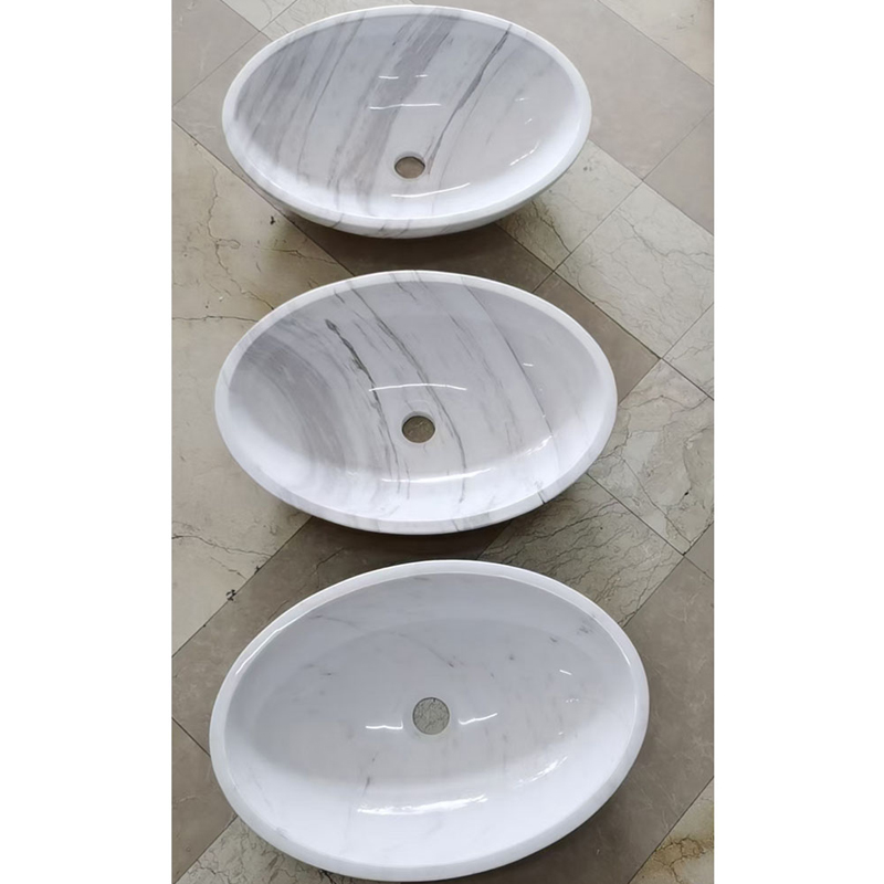 Luxury Carrara White Marble Oval Bathroom Sink Polished Stone Basin2 Luxury Carrara White Marble Oval Bathroom Sink Polished Stone Basin