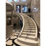 Luxury Curved Marble Staircase with Floral Inlay | Factory Direct