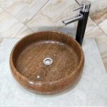Luxury Emperador Brown Marble Round Polished Vessel Sink for Bathroom Vanity