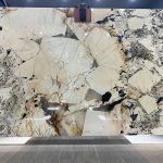 Patagonia Quartzite Slabs | White & Gold Backlit Island Stone | Caron Stone