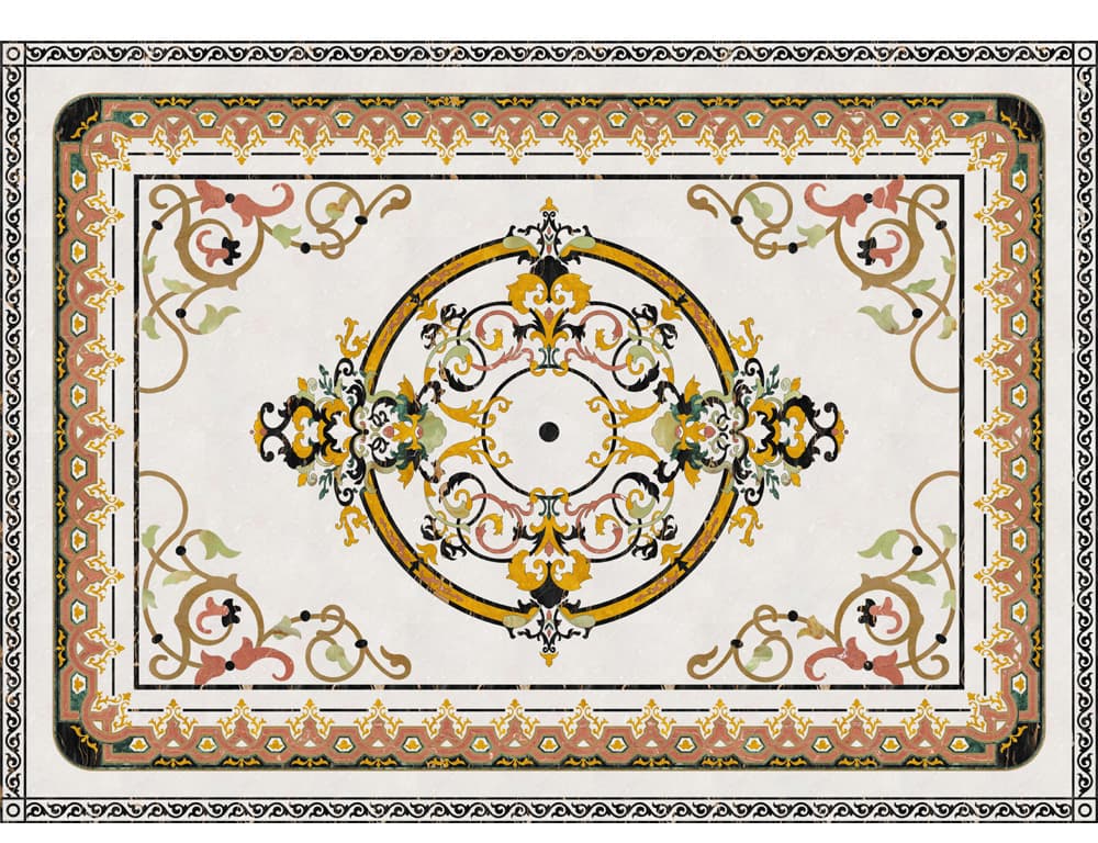 Luxury Rectangular Marble Waterjet Medallion Stone Floor Inlay Rug - Caron Stone