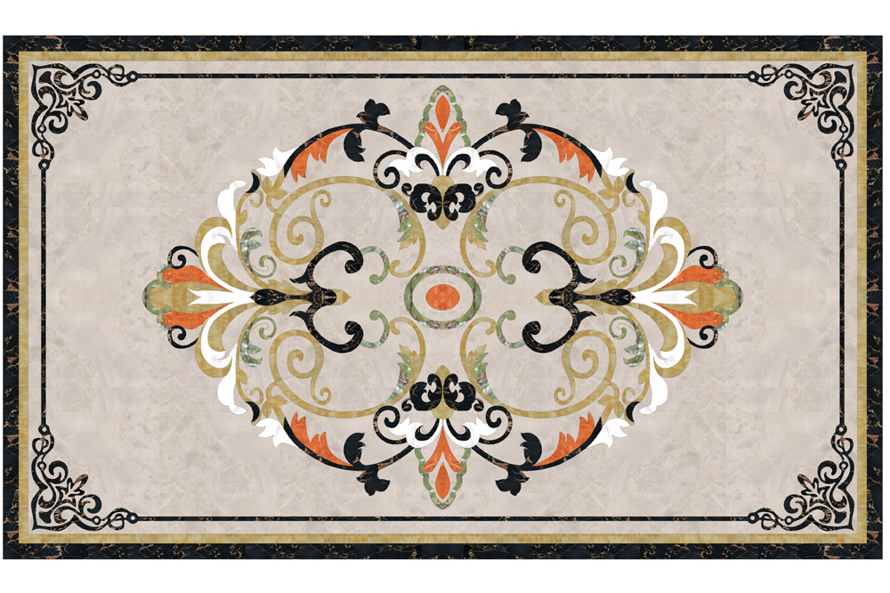 Texture Rug Inlay Luxury Rectangular Waterjet Marble Inlay Rug With Ornate Scrollwork ...
