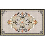 Luxury Rectangular Waterjet Marble Inlay Rug with Ornate Scrollwork | Factory Direct