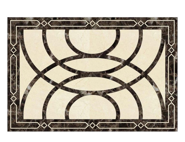 Stone Area Rug Inlay Modern Geometric Arc Waterjet Marble Border Inlay Rug | Factory Direct