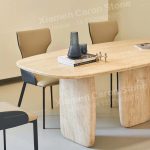 Modern Minimalist Design Oval Shape Beige Travertine Table -
