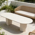 Myra White Limestone Dining Table | Minimalist Oval Stone Table | Caron Stone