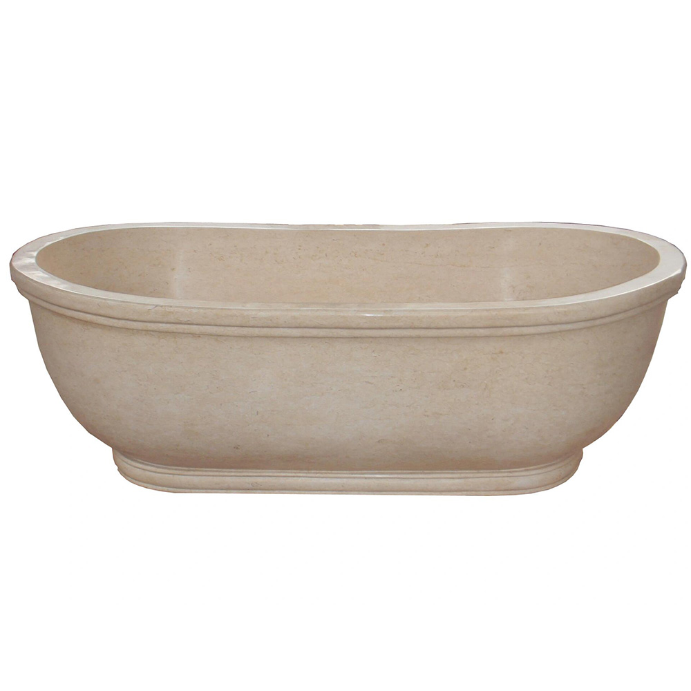 Natural Beige Limestone Bathtub Hand-Carved Freestanding Stone Soaker - Caron Stone
