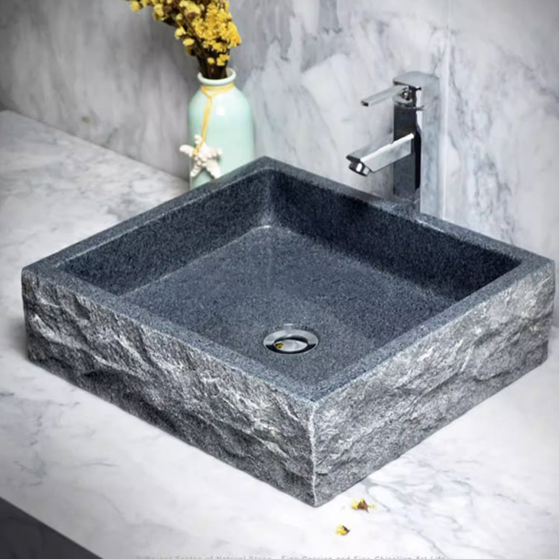 Natural Grey Marble Square Stone Sink for Bathroom Vanity