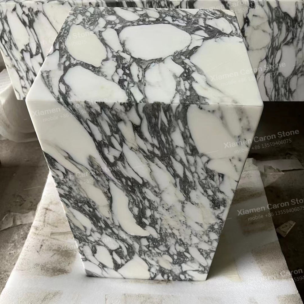 Natural marble stone pedestal side table cube