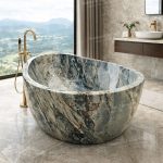 Ocean Storm Blue Marble Bathtub | Luxury Freestanding Solid Stone Tub