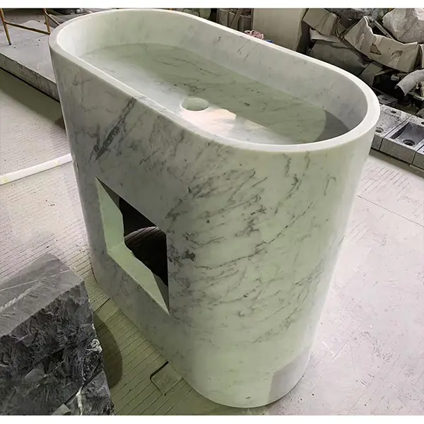 Oval Carrara Marble Freestanding Sink3 Oval Carrara Marble Freestanding Sink3