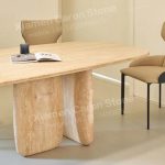Modern Minimalist Design Oval Shape Beige Travertine Table -