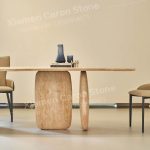 Modern Minimalist Design Oval Shape Beige Travertine Table -