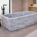 Silver Cloud Grey Marble Bathtub | Modern Rectangular Freestanding Stone Tub – Caron Stone