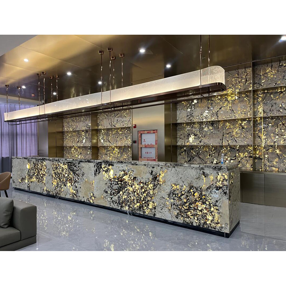 Commercial space Translucent granite backlit reception countertop