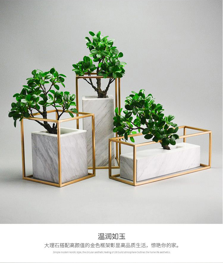 Volacas white marble plant pot cylinder shape for indoor plants