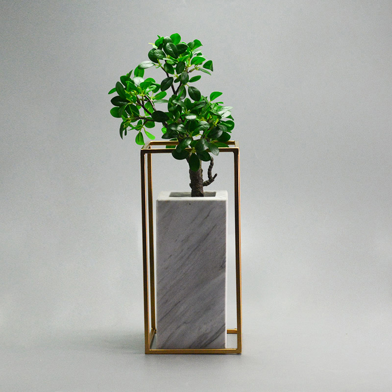 White Carrara marble plant pot cylinder shape for indoor plants