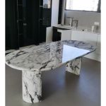 Modern Oval Marble Dining Table In Calacatta Viola Marble -