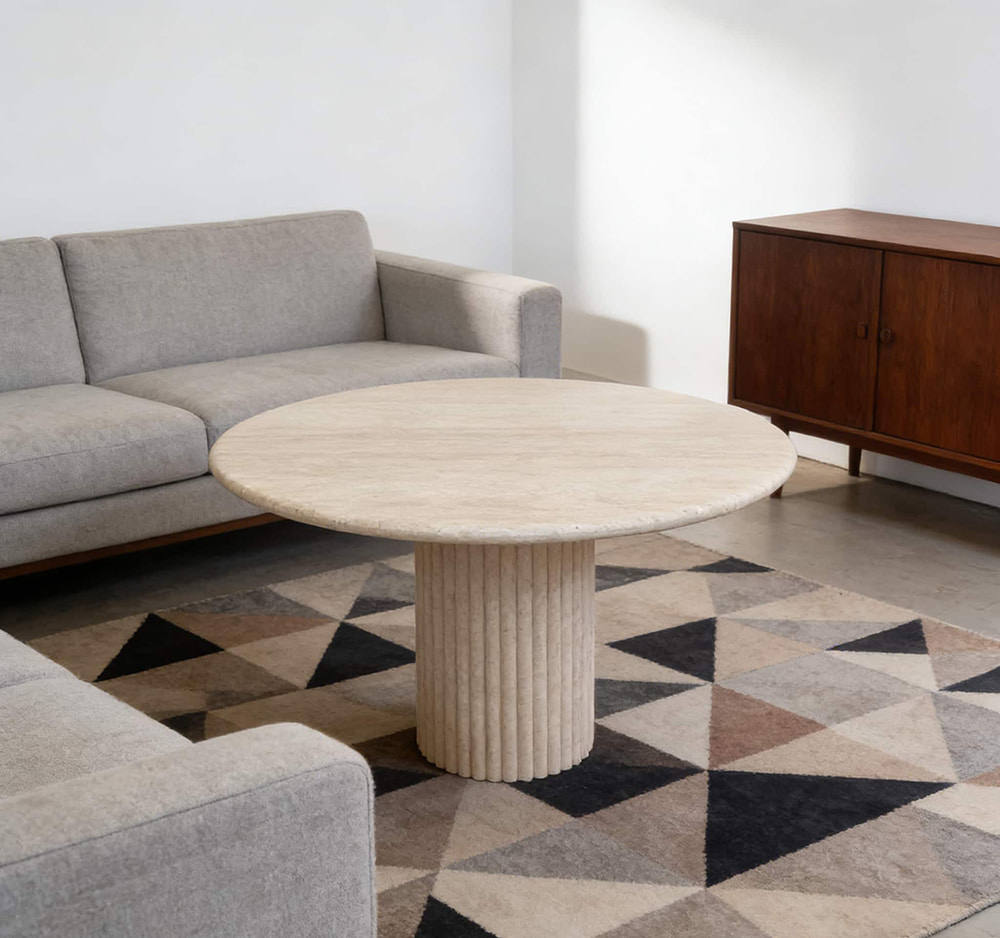 White Travertine Round Table